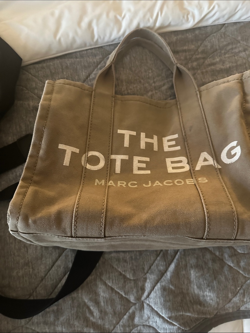Marc Jacobs Khaki Canvas Tote Bag with White Logo